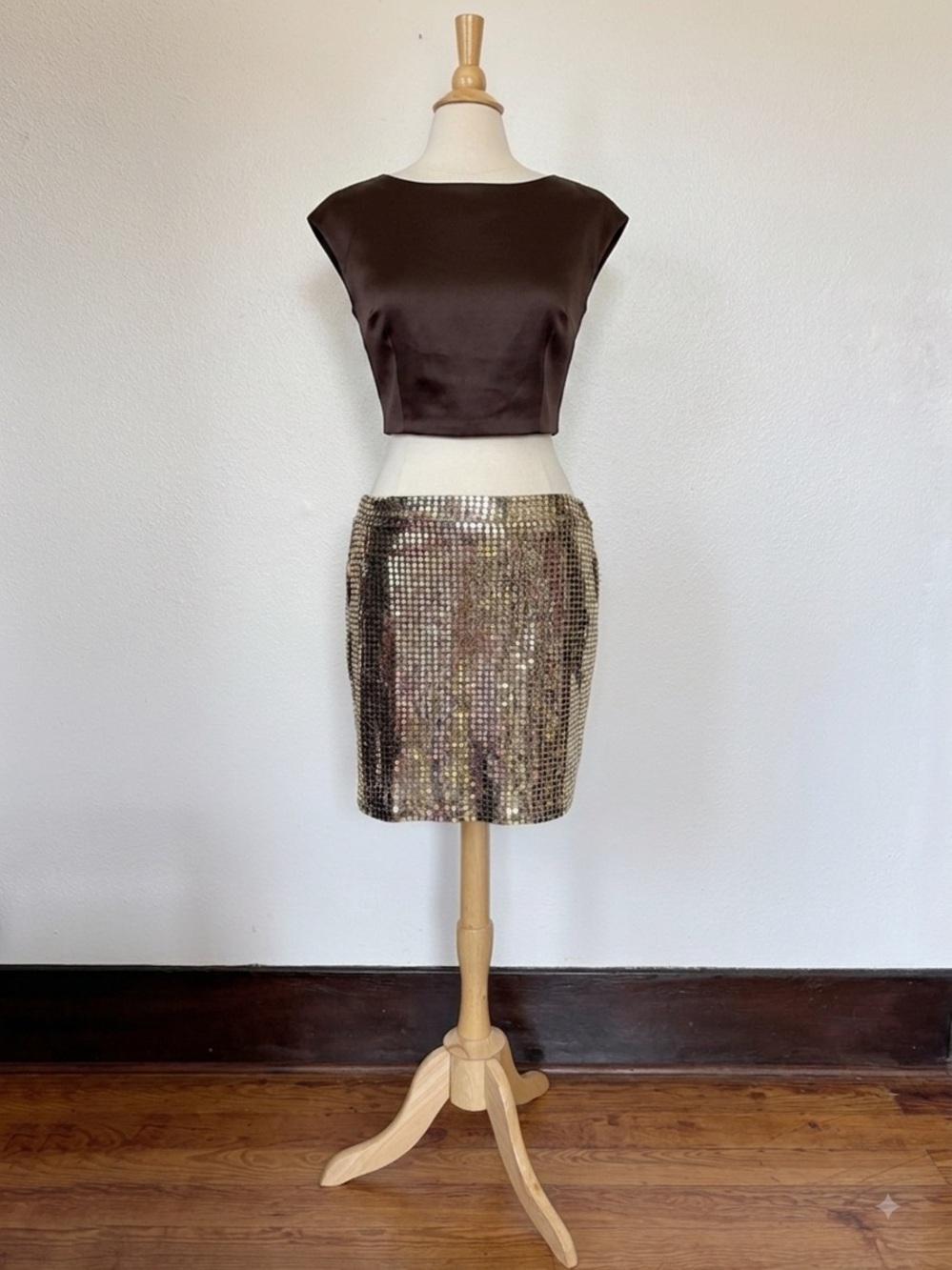 Vintage 80s Disco Gold Sequin Pencil Skirt